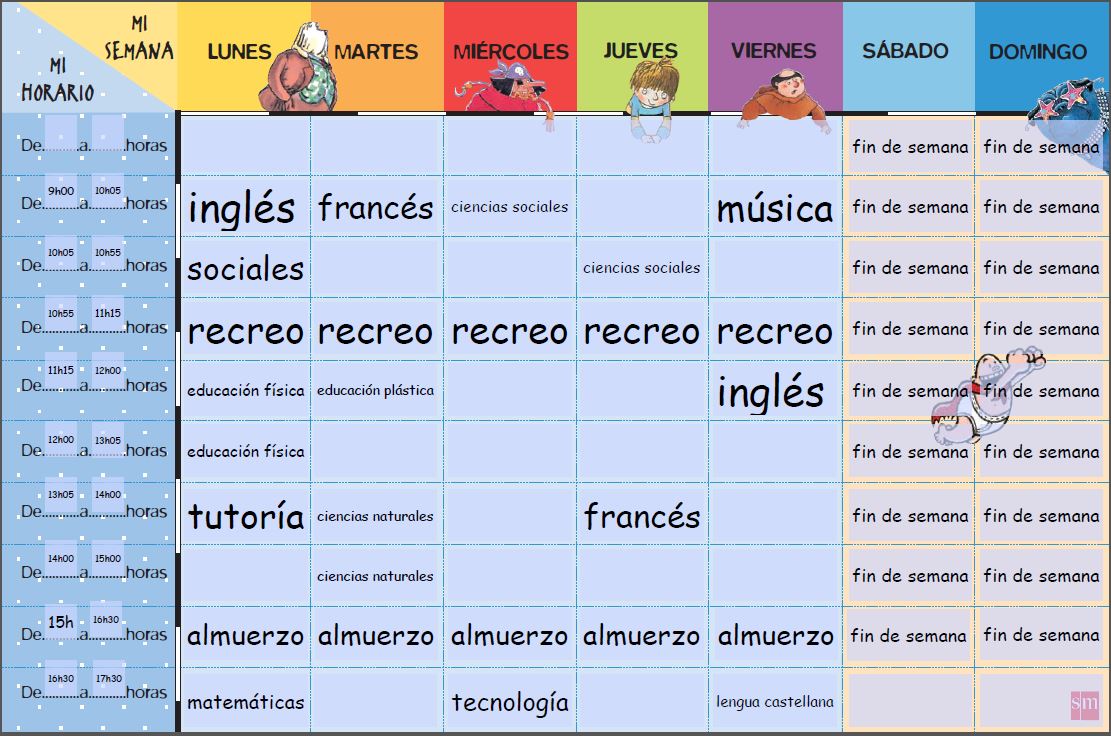 horario con asignaturas